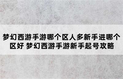 梦幻西游手游哪个区人多新手进哪个区好 梦幻西游手游新手起号攻略